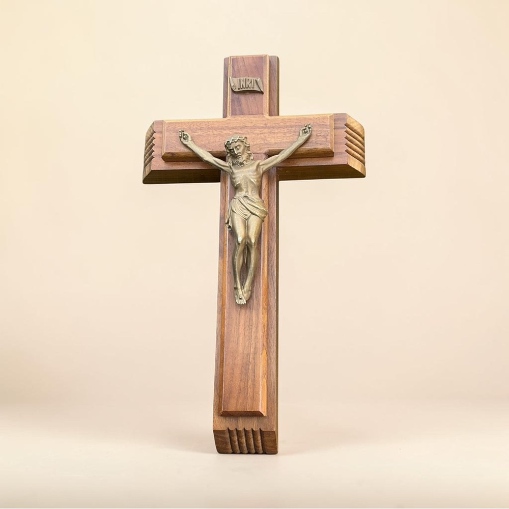 VTG Catholic Sick Call Crucifix Wood Last Rites Box INRI Wall Cross